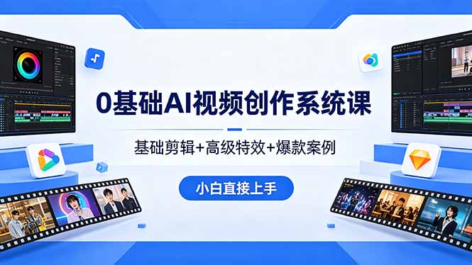 0基础AI视频创作系统课，基础剪辑+高级特效+爆款案例，小白直接上手-超级会员网