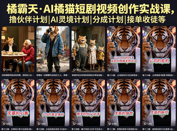 橘霸天·AI橘猫短剧视频创作实战课，撸伙伴计划|AI灵境计划|分成计划|接单收徒等-超级会员网