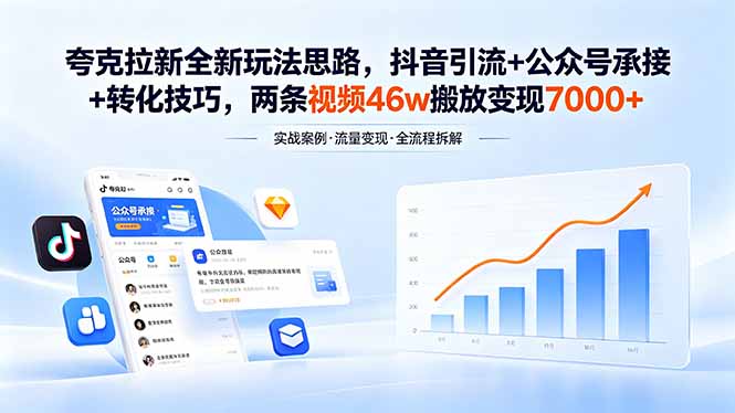 夸克拉新全新玩法思路，抖音引流+公众号承接+转化技巧，两条视频46w搬放 变现7000+-超级会员网