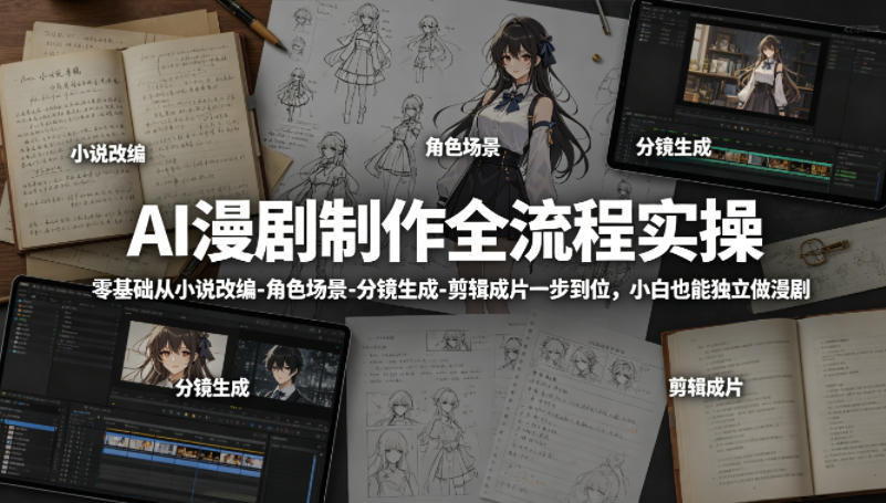 AI漫剧制作全流程实操，零基础从小说改编-角色场景-分镜生成-剪辑成片一步到位，小白也能独立做漫剧-超级会员网