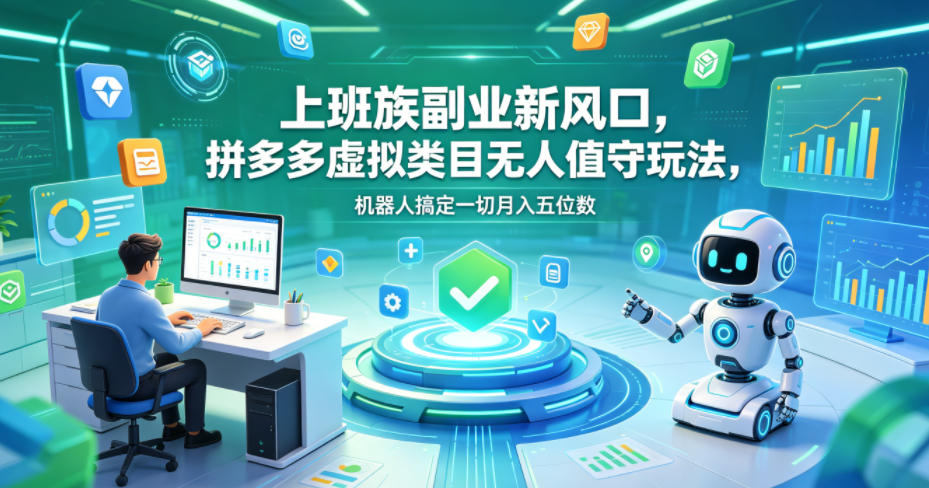 上班族副业新风口，拼多多虚拟类目无人值守玩法，机器人搞定一切月入五位数【揭秘】-超级会员网