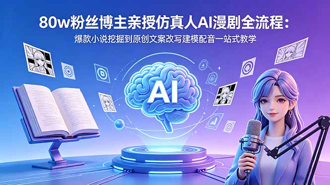 80w粉丝博主亲授仿真人AI漫剧全流程：爆款小说挖掘到原创文案改写建模配音一站式教学-超级会员网