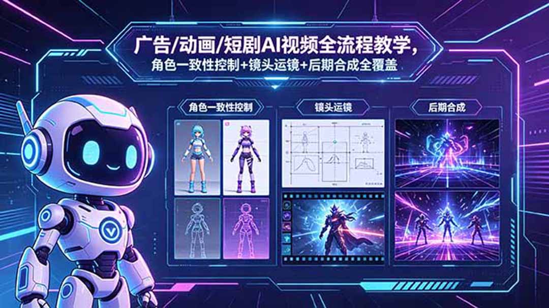 广告/动画/短剧AI视频全流程教学，角色一致性控制+镜头运镜+后期合成全覆盖-超级会员网