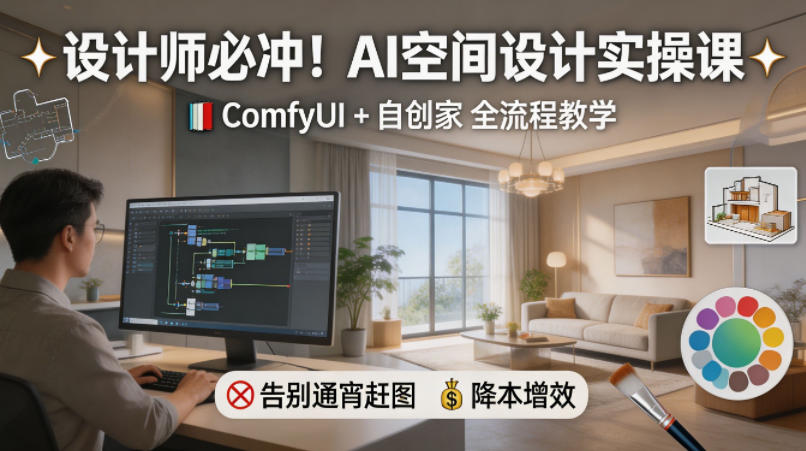 设计师必冲！AI空间设计实操课，ComfyUI+自创家全教学，告别通宵赶图，降本增效-超级会员网