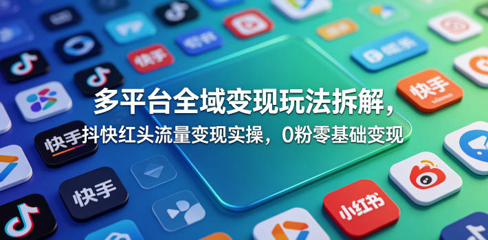 多平台全域变现玩法拆解，抖快红头流量变现实操，0粉零基础变现-超级会员网