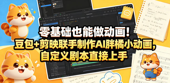 零基础也能做动画！豆包+剪映联手制作AI胖橘小动画，自定义剧本直接上手-超级会员网