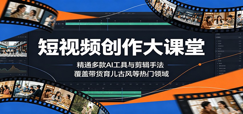 短视频创作大课堂：精通多款AI工具与剪辑手法，覆盖带货、育儿、古风等热门领域-超级会员网