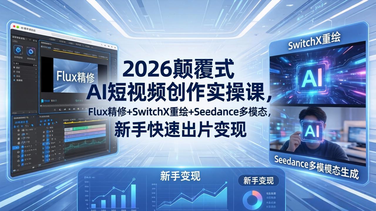 2026颠覆式 AI短视频创作课-5月更新，Flux精修+SwitchX重绘+Seedance多模态，新手快速出片变现-超级会员网