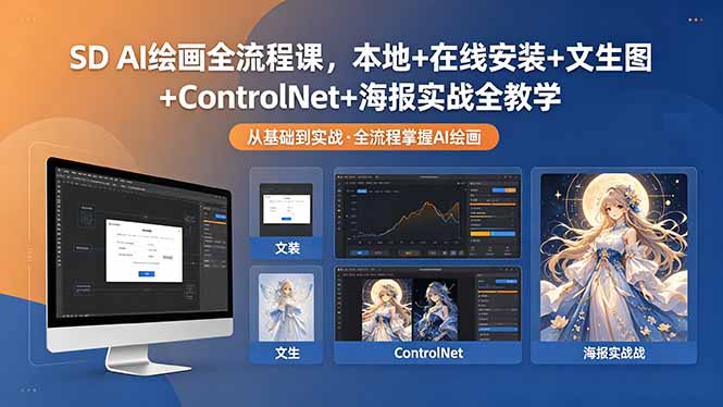 SD AI绘画全流程课，本地+在线安装+文生图+ControlNet+海报实战全教学-超级会员网