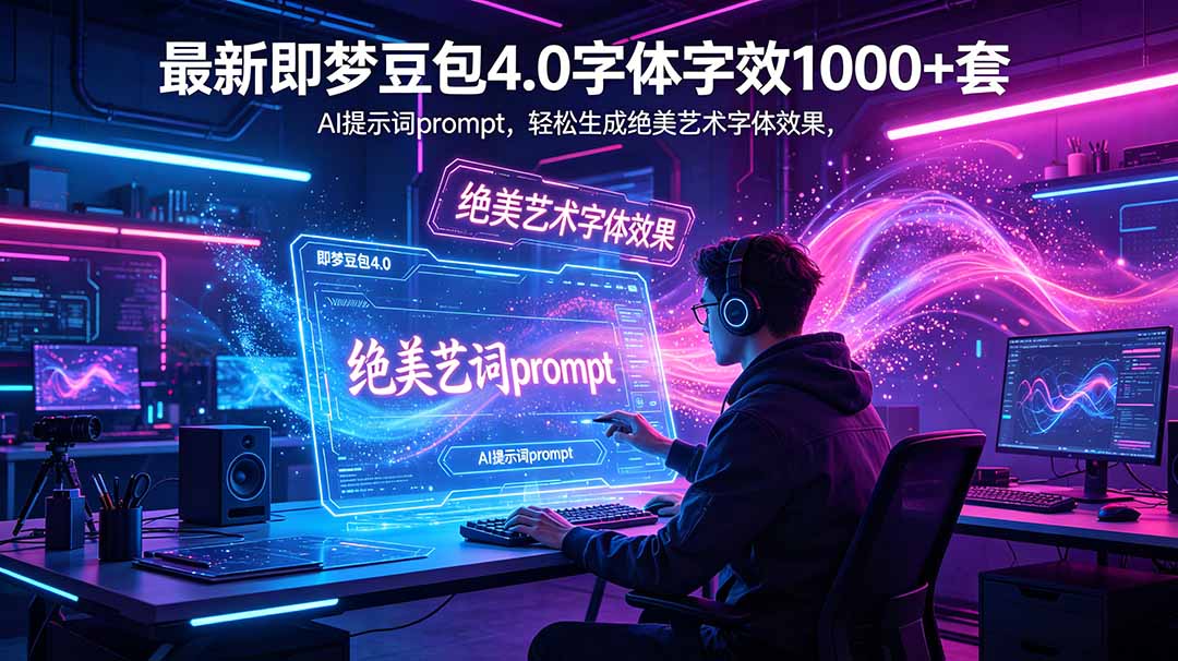 最新即梦豆包4.0字体字效1000+套,AI提示词prompt,轻松生成绝美艺术字体效果-超级会员网