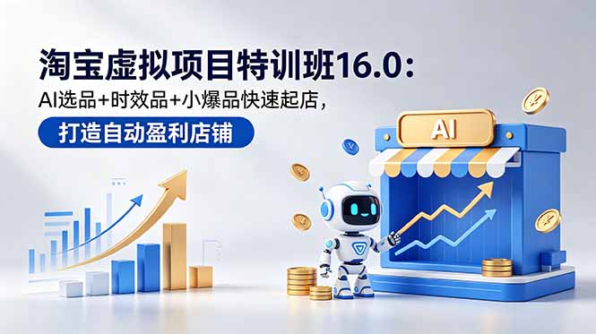 淘宝虚拟项目特训班16.0：AI选品+时效品+小爆品快速起店，打造自动盈利店铺-超级会员网