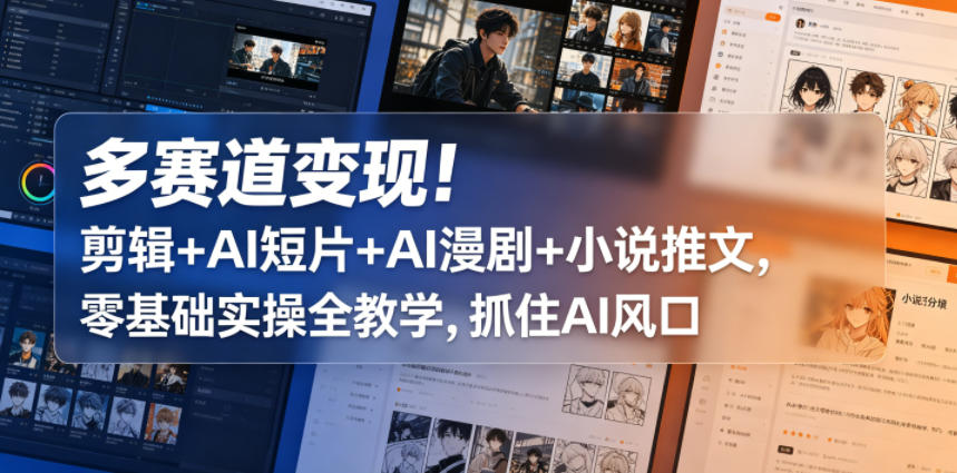 多赛道变现！剪辑+AI短片+AI漫剧+小说推文，零基础实操全教学，抓住AI风口-超级会员网