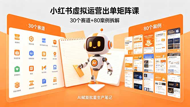小红书虚拟运营出单矩阵课：30个赛道+80案例拆解，AI赋能批量生产笔记-超级会员网