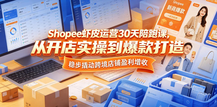 Shopee虾皮运营30天陪跑课，从开店实操到爆款打造，稳步撬动跨境店铺盈利增收-超级会员网