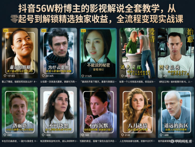 抖音56W粉博主的影视解说全套教学，从零起号到解锁精选独家收益，全流程变现实战课-超级会员网