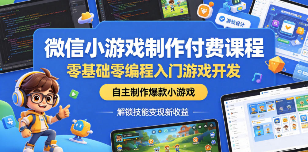微信小游戏制作付费课程，零基础零编程入门游戏开发，自主制作爆款小游戏，解锁技能变现新收益-超级会员网