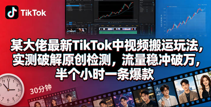 某大佬最新TikTok中视频搬运玩法，实测破解原创检测，流量稳冲破万，半个小时一条爆款-超级会员网
