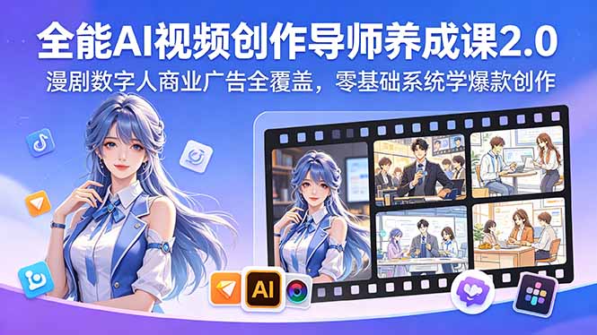 全能AI视频创作导师养成课2.0，漫剧数字人商业广告全覆盖，零基础系统学爆款创作-超级会员网