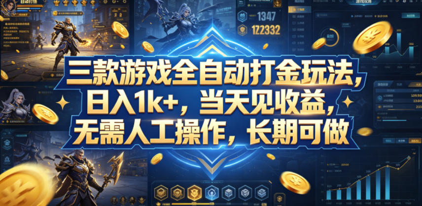 三款游戏全自动打金玩法，日入1k+，当天见收益，无需人工操作，长期可做【揭秘】-超级会员网
