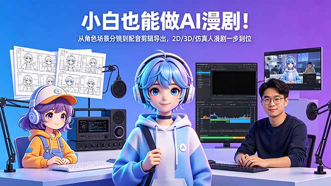 小白也能做AI漫剧！从角色场景分镜到配音剪辑导出，2D/3D/仿真人漫剧一步到位-超级会员网