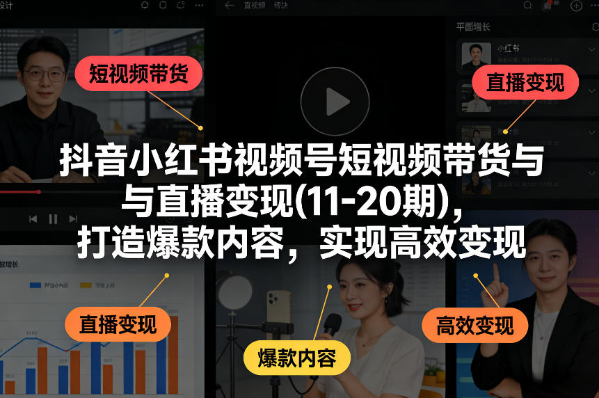 抖音小红书视频号短视频带货与直播变现(10-21期)，打造爆款内容，实现高效变现(更新05月08日)-超级会员网