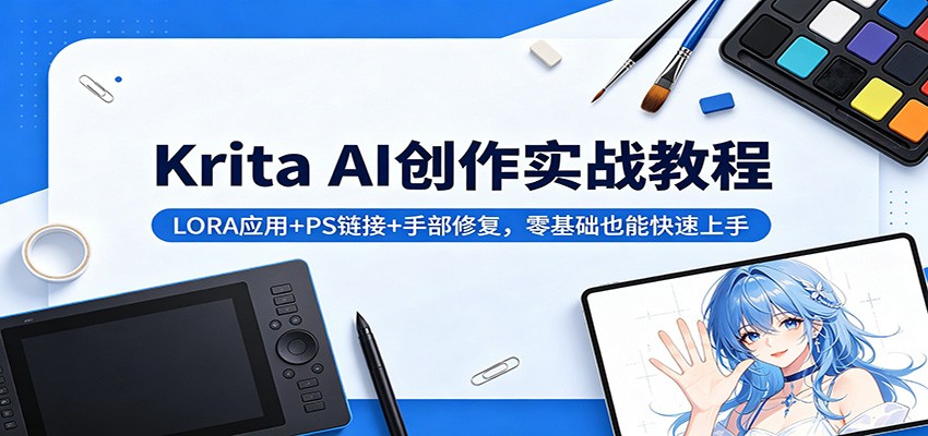 Krita AI创作实战教程：LORA应用+PS链接+手部修复，零基础也能快速上手-超级会员网