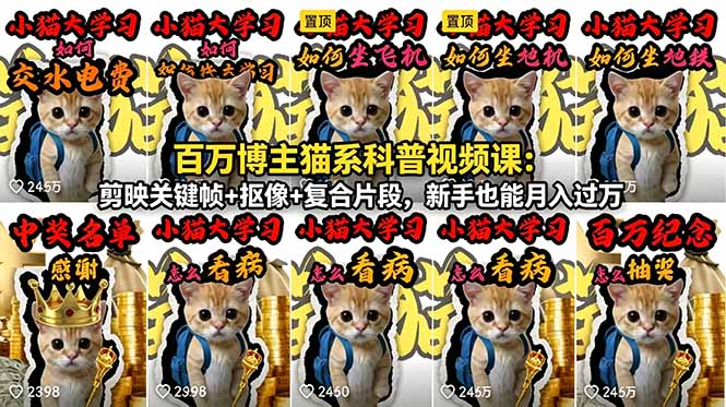 百万博主猫系科普视频课：剪映关键帧+抠像+复合片段，新手也能月入过万-超级会员网