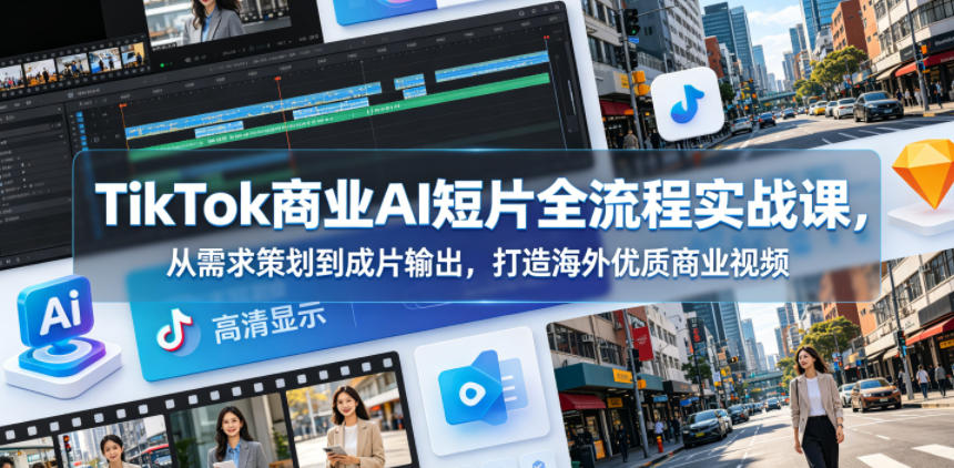 TikTok商业AI短片全流程实战课，从需求策划到成片输出，打造海外优质商业视频-超级会员网