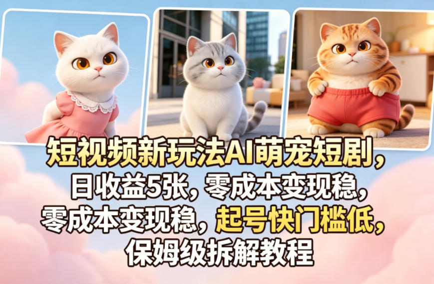 短视频新玩法AI萌宠短剧，日收益5张，零成本变现稳，起号快门槛低，保姆级拆解教程-超级会员网