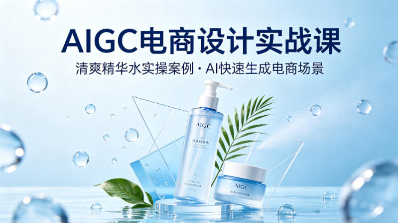 AIGC电商设计实战课，以清爽精华水为实操案例，教你用AI快速生成电商场景-超级会员网