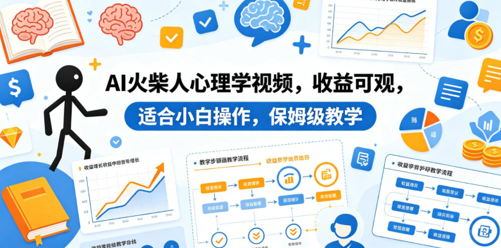 AI火柴人心理学视频，收益可观，适合小白操作，保姆级教学-超级会员网