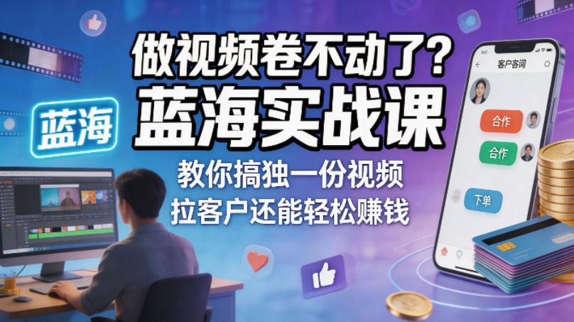 做视频卷不动了？蓝海实战课教你搞独一份视频，拉客户还能轻松賺钱！【原创双语字幕】-超级会员网