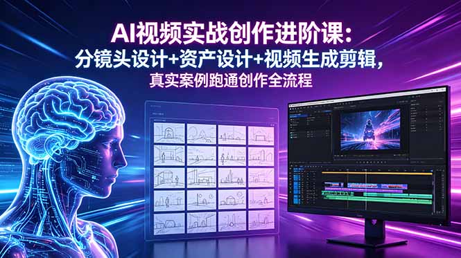 AI视频实战创作进阶课：分镜头设计+资产设计+视频生成剪辑，真实案例跑通创作全流程-超级会员网
