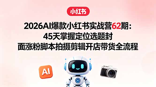 2026AI爆款小红书实战营62期：45天掌握定位选题封面涨粉脚本拍摄剪辑开店带货全流程-超级会员网