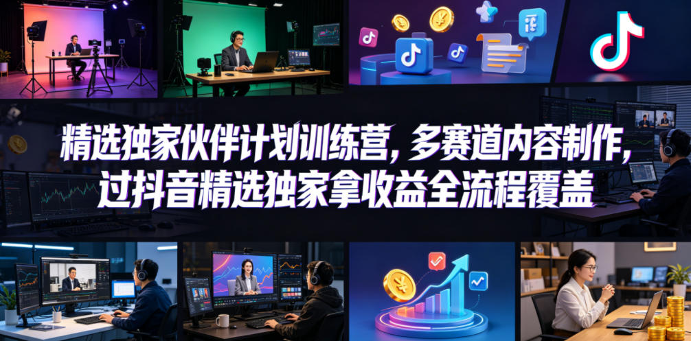小豁食堂精选独家伙伴计划训练营，多赛道内容制作，过抖音精选独家拿收益全流程覆盖-超级会员网