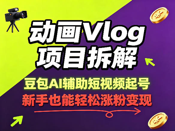 动画Vlog项目拆解，豆包AI辅助短视频起号，新手也能轻松涨粉，43条作品涨粉8.3W-超级会员网