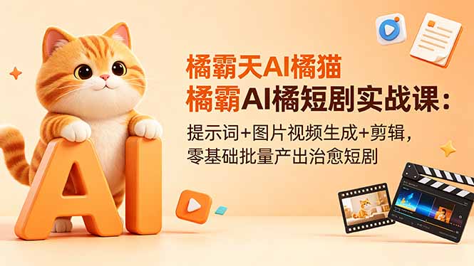 橘霸天AI橘猫短剧实战课：提示词+图片视频生成+剪辑，零基础批量产出治愈短剧-超级会员网