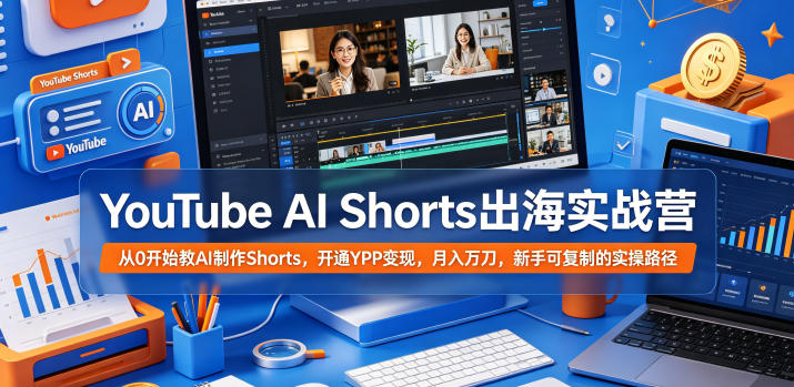 YouTube AI Shorts出海实战营，从0开始教AI制作Shorts，开通YPP变现，月入万刀，新手可复制的实操路径-超级会员网