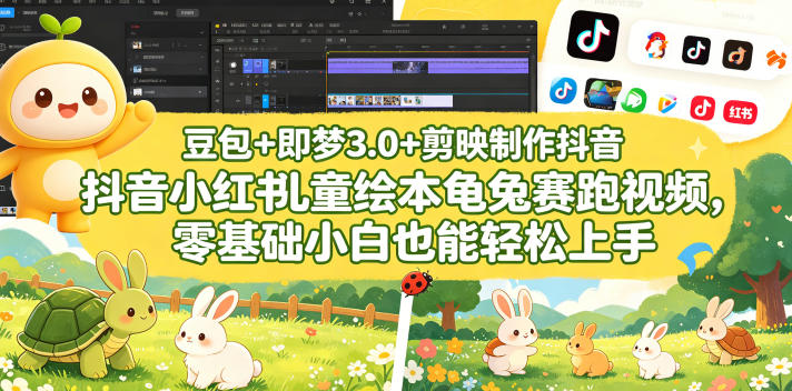 豆包＋即梦3.0+剪映制作抖音小红书儿童绘本龟兔赛跑视频，零基础小白也能轻松上手-超级会员网
