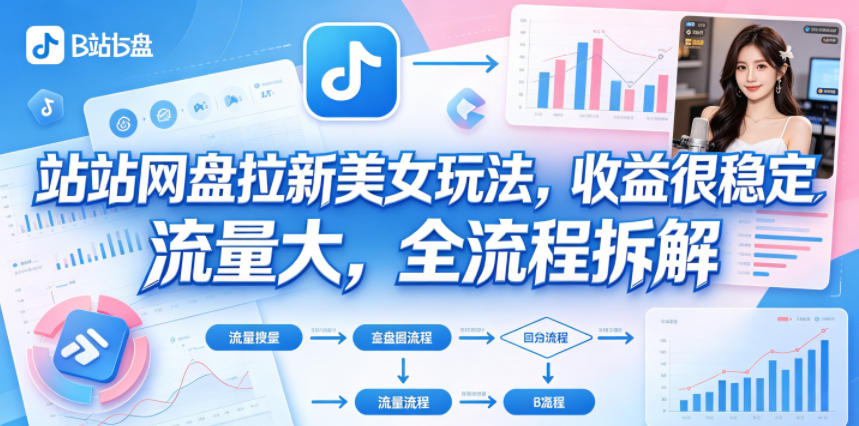 B站网盘拉新美女玩法，收益很稳定，流量大，全流程拆解-超级会员网