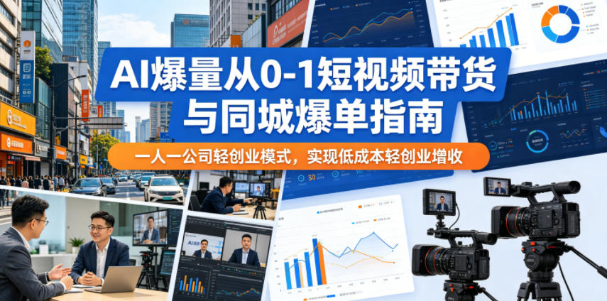 AI爆量从0-1短视频带货与同城爆单指南，一人一公司轻创业模式，实现低成本轻创业增收-超级会员网