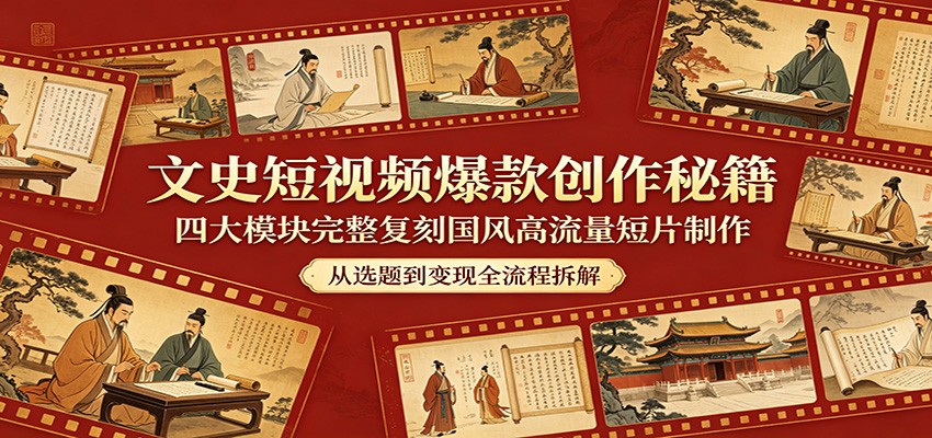 文史短视频爆款创作秘籍：四大模块完整复刻国风高流量短片制作-超级会员网