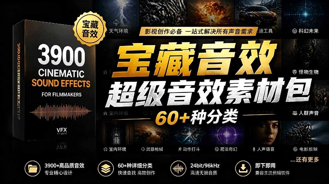 宝藏音效合集包！60+多种音效分类，共计3900个，分类清晰，全中文分类，高品质剪辑音效素材包-超级会员网