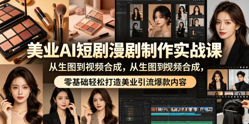 美业AI短剧漫剧制作实战课，从生图到视频合成，零基础轻松打造美业引流爆款内容-超级会员网