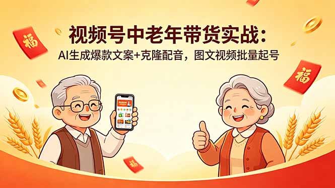 视频号中老年带货实战：AI生成爆款文案+克隆配音，图文视频批量起号-超级会员网