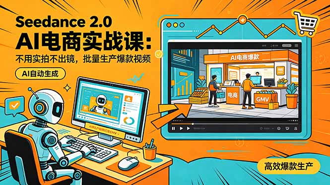 Seedance 2.0 AI电商实战课：不用实拍不出镜，批量生产爆款视频打爆GMV-超级会员网