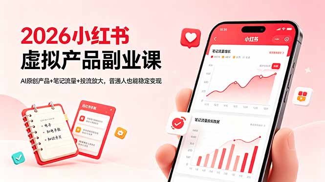 2026小红书虚拟产品副业课，AI原创产品+笔记流量+投流放大，普通人也能稳定变现-超级会员网