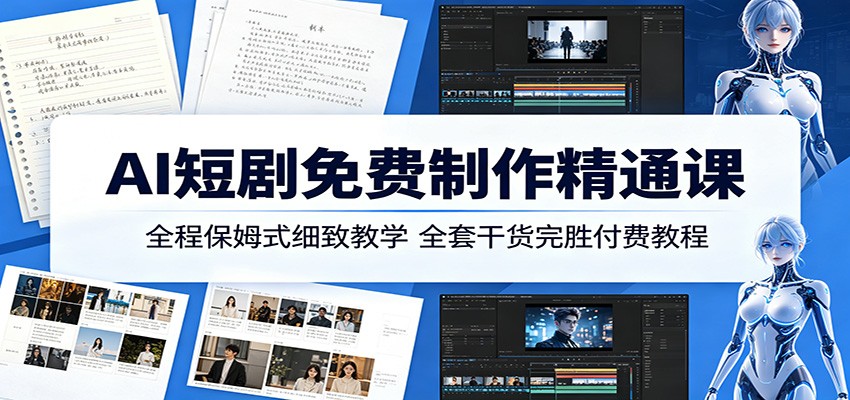 AI短剧免费制作精通课：全程保姆式细致教学，全套干货完胜付费教程-超级会员网