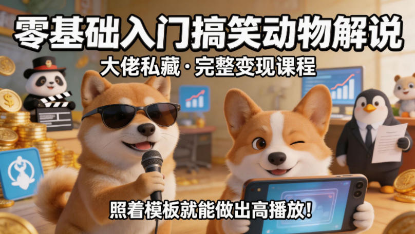 零基础入门搞笑动物解说，大佬私藏完整变现课程，照着模板就能做出高播放-超级会员网