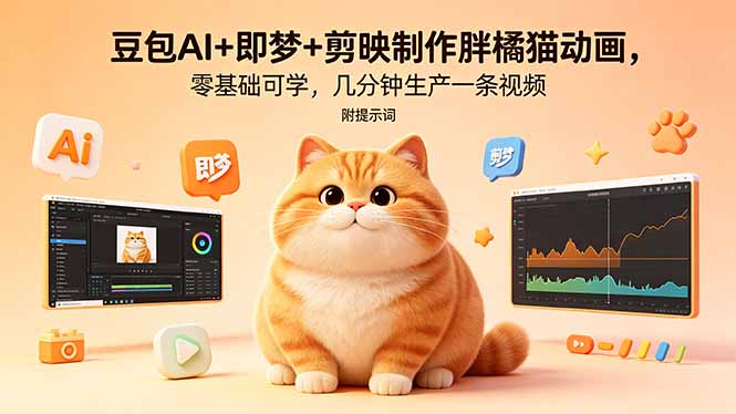豆包AI+即梦+剪映制作胖橘猫动画，零基础可学，几分钟生产一条视频，附提示词-超级会员网